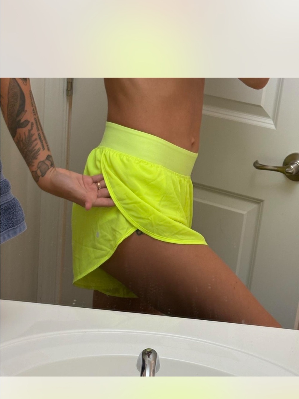 High-Waist Neon Yellow split hem running shorts
